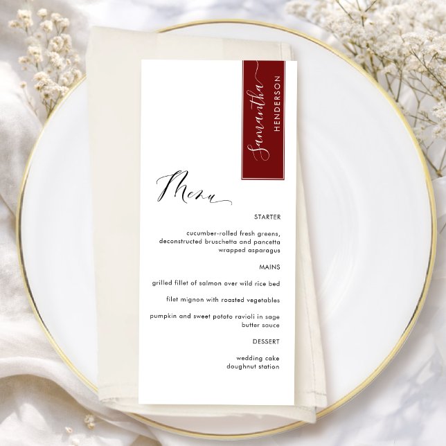 Burgundy Red Personalized with Guest Name Elegant Menu (Creator Uploaded)