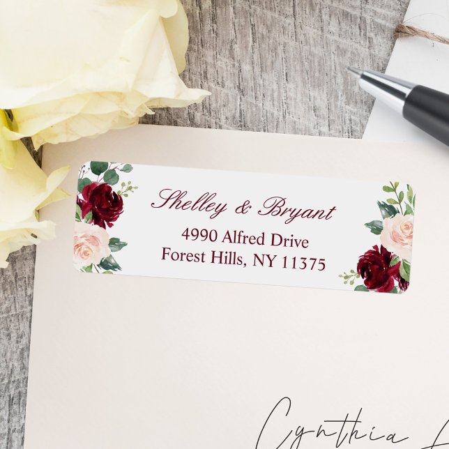 Burgundy Red Pink Blush Peony Floral Address (Creator Uploaded)