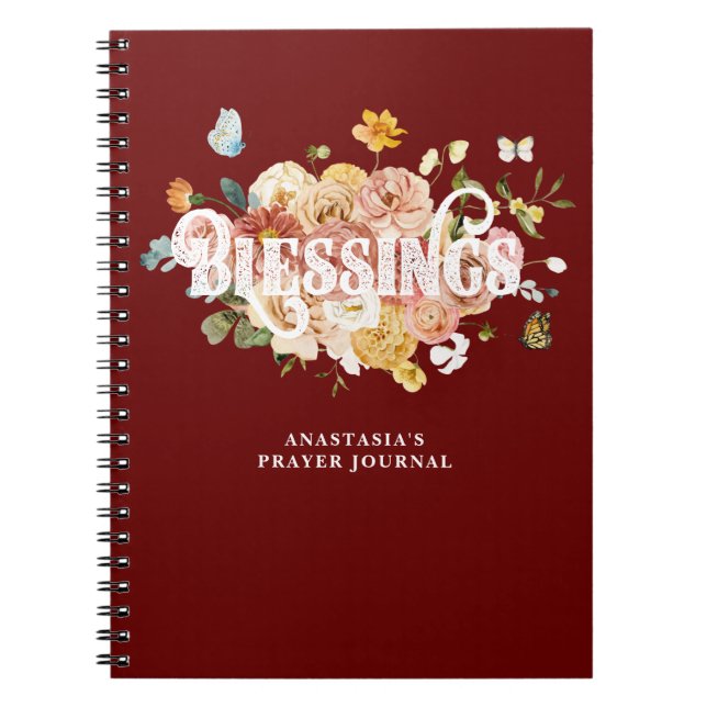 Burgundy Red Pink Floral Custom Blessings Journal (Front)