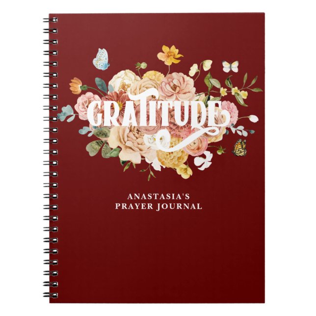 Burgundy Red Pink Floral Custom Gratitude Journal (Front)