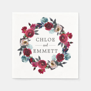 Burgundy Red Pink Floral Custom Wedding Napkin