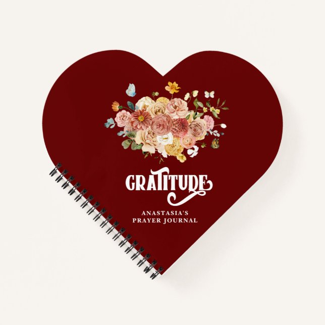 Burgundy Red Pink Floral Heart Gratitude Journal (Front)