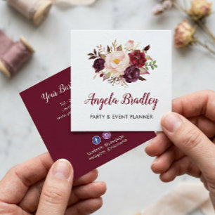 Burgundy Red Pink Floral Rustic Chic Personal Square Business Card