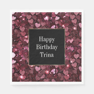 Burgundy Red Pink Glitter Hearts Napkin
