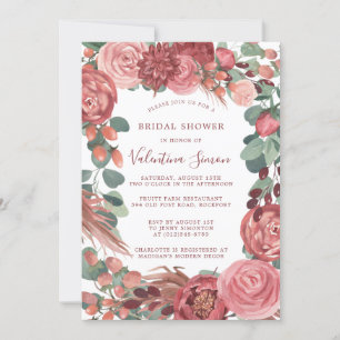 Burgundy Red Pink Peony Rose Floral Bridal Invitat Invitation