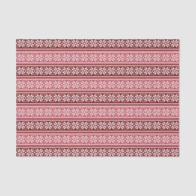 Burgundy Red Pink Poinsettia Christmas Pattern Tissue Paper (Front)