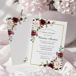 Burgundy Red Pink Rose Floral Bridal Luncheon Invitation