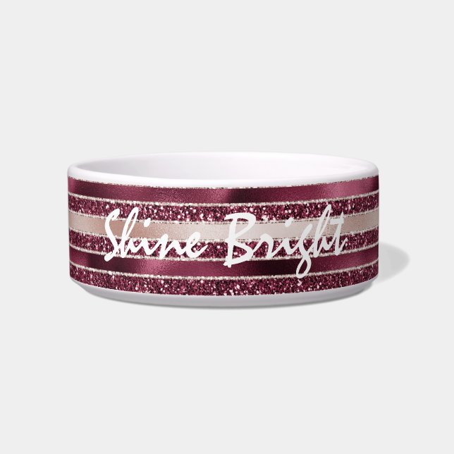 Burgundy Red Pink Rose Gold Glitter Stripes       Bowl (Front)