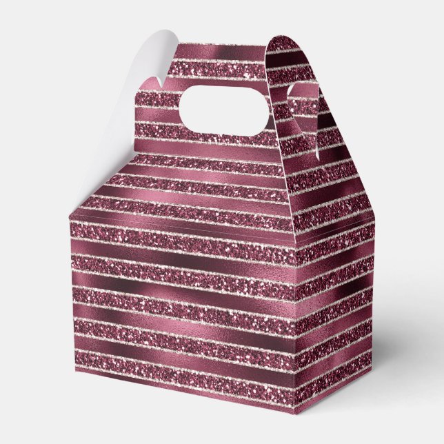 Burgundy Red Pink Rose Gold Glitter Stripes  Favour Box (Front Side)