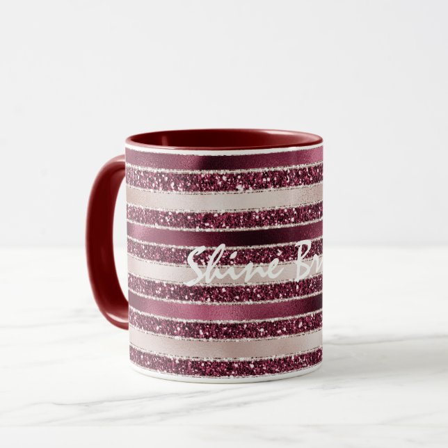 Burgundy Red Pink Rose Gold Glitter Stripes      Mug (Front Left)