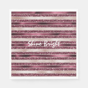 Burgundy Red Pink Rose Gold Glitter Stripes     Napkin