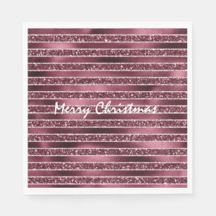 Burgundy Red Pink Rose Gold Glitter Stripes       Napkin