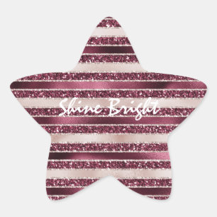 Burgundy Red Pink Rose Gold Glitter Stripes    Star Sticker