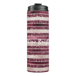Burgundy Red Pink Rose Gold Glitter Stripes       Thermal Tumbler