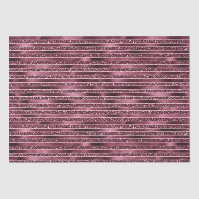 Burgundy Red Pink Rose Gold Glitter Stripes Tissue Paper (Front)