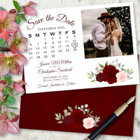 Burgundy Red & Pink Roses Wedding Calendar & Photo