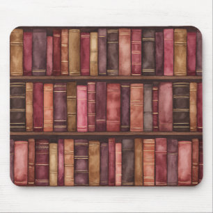 Burgundy Red Pink Tan Brown Books Mouse Mat