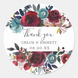 Burgundy Red Pink Thank You Favour Classic Round Sticker
