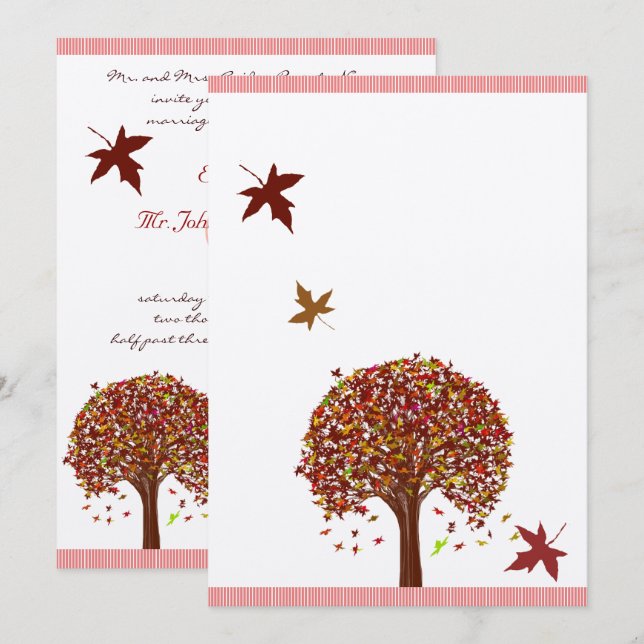 Burgundy Red Pink Tree Wedding  Invitation (Front/Back)