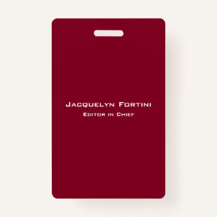 Burgundy Red Plain Elegant Modern Minimalist ID Badge