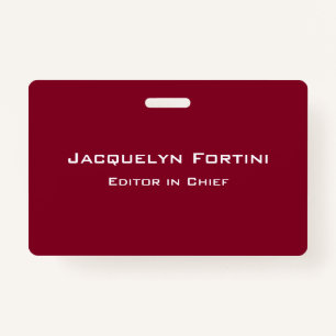 Burgundy Red Plain Elegant Modern Minimalist ID Badge