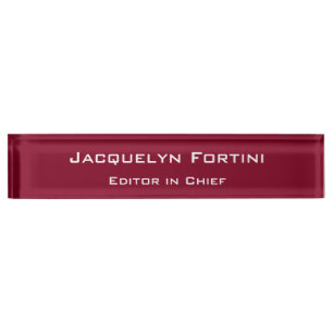 Burgundy Red Plain Elegant Modern Minimalist Nameplate