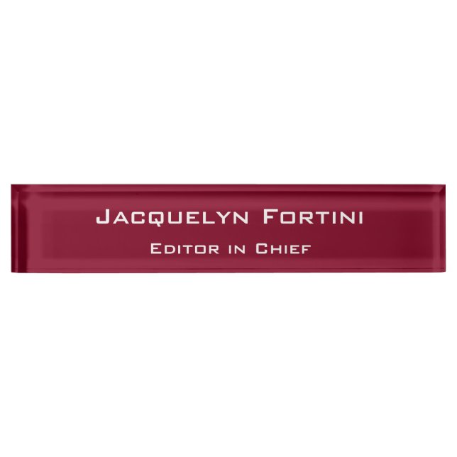 Burgundy Red Plain Elegant Modern Minimalist Nameplate (Front)