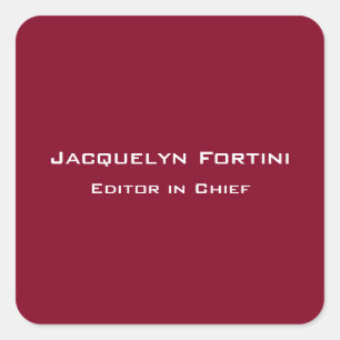 Burgundy Red Plain Elegant Modern Minimalist Square Sticker