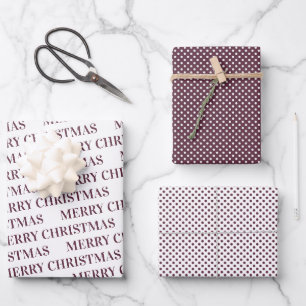 Burgundy red polka dot pattern Merry Christmas Wrapping Paper Sheet