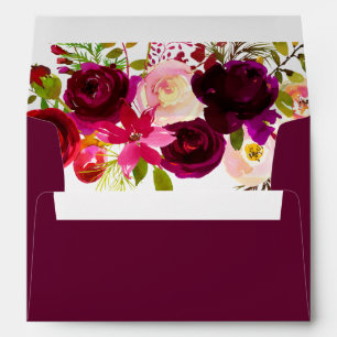 Burgundy Red Purple Floral Boho Wedding Envelope