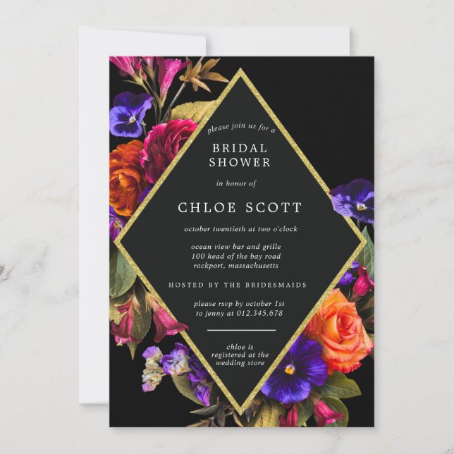 Burgundy Red Purple Orange Floral Bridal Shower Invitation (Front)