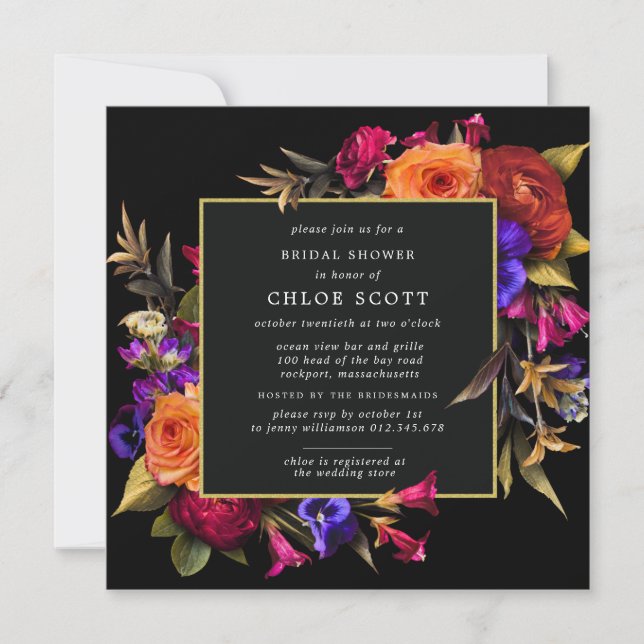 Burgundy Red Purple Orange Floral Bridal Shower Invitation (Front)