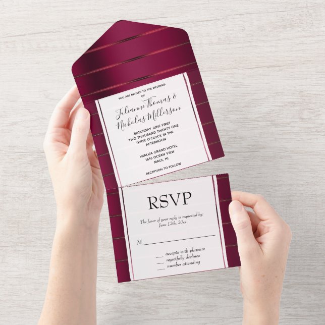 Burgundy Red Ribbon Wedding All In One Invitation (Tearaway)