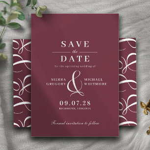 Burgundy Red Romantic Maroon Vintage Typography Save The Date