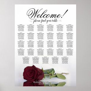 Burgundy Red Rose 29 Table Wedding Seating Chart