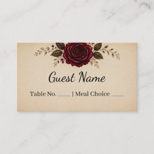 Burgundy Red Rose Black Vintage Wedding Place Card