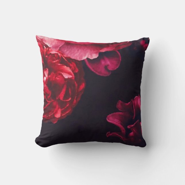 Burgundy Red Rose Floral Bloom Cushion (Front)