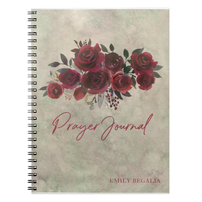 Burgundy Red Rose Floral Prayer Journal (Front)