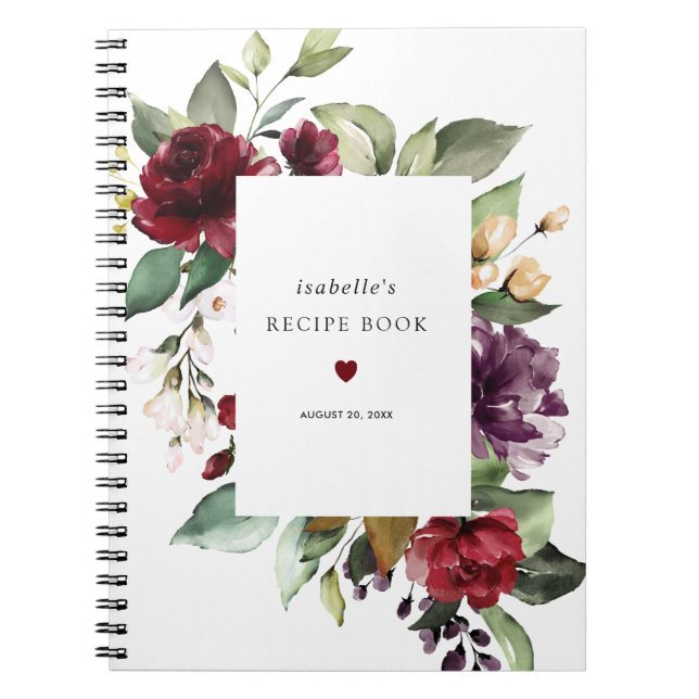 Burgundy Red Rose Floral Recipe Book (Front)