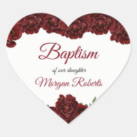 Burgundy Red Rose Flowers Baby Girl Baptism