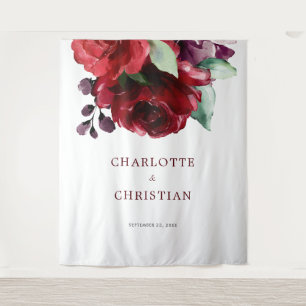 Burgundy Red Rose Flowers Wedding Tapestry