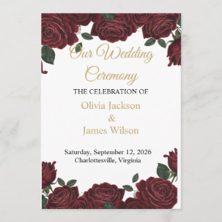 Burgundy Red Rose Gold Script Moody Dark Romance Programme