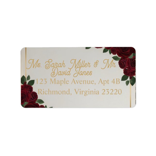 Burgundy Red Rose Gold Script Wedding Address Labe Label (Front)