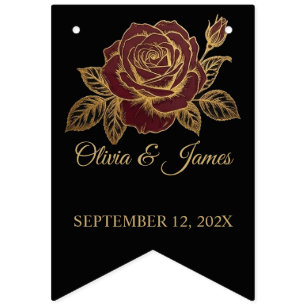 Burgundy Red Rose Moody Black Gold Metallic Foil Bunting