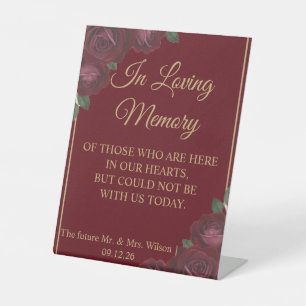 Burgundy Red Rose Moody Dark Romance Wedding Table Pedestal Sign