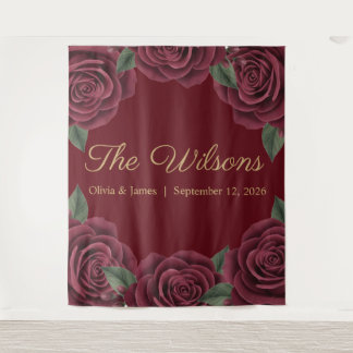 Burgundy Red Rose Moody Dark Romance Wedding Tapestry