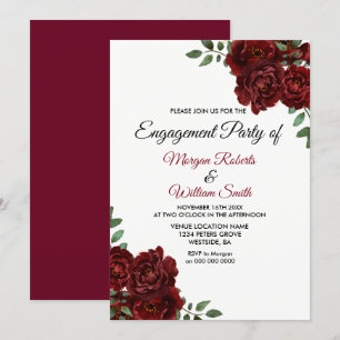 Burgundy Red Rose Romantic Engagement Party Invite