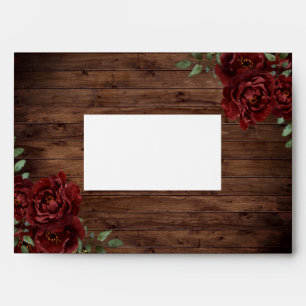 Burgundy Red Rose Rustic Wood Invitation Envelope