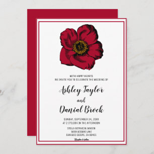 Burgundy red rose simple framed floral Wedding Inv Invitation