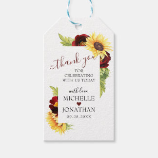 Burgundy Red Rose Sunflower Wedding Favour Gift Ta Gift Tags